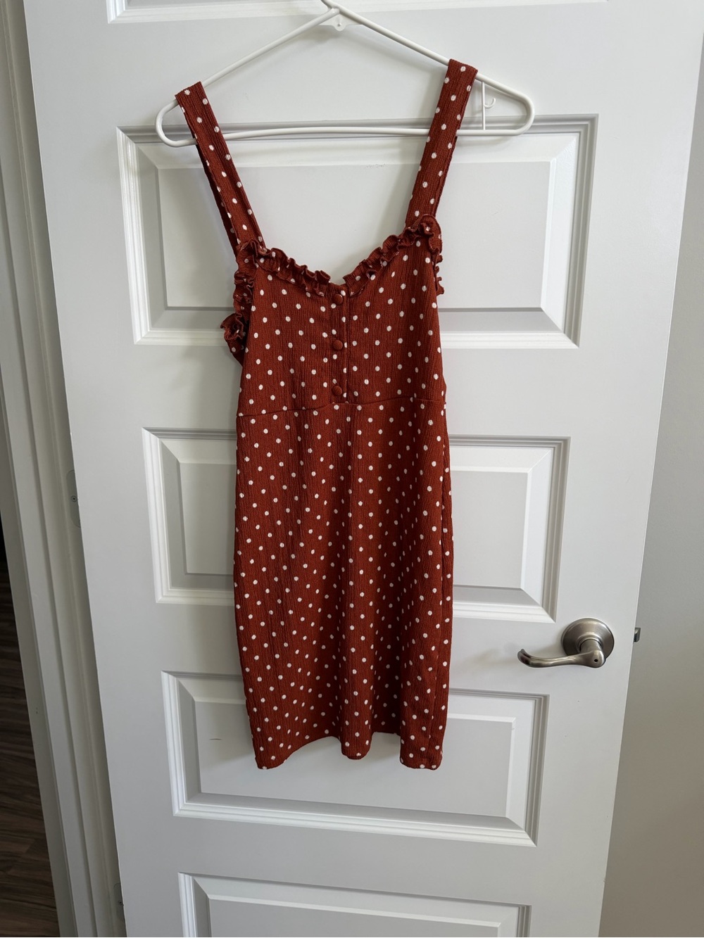 Urban Outfitters Rust Polka Dot Ruffle Strap Mini Dress Medium